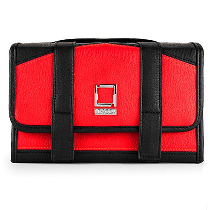 Compact Leatherette Travel Case for Men & Women, Red/Black - color: Red / Black