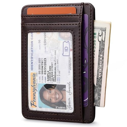 Buffway Slim Minimalist Front Pocket RFID Blocking Leather Wallets for Men and Women - Pebble Brown - color: Pebble Brown