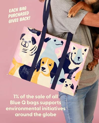 Blue Q Reusable Shoulder Tote Bag - Carry Everywhere Bag with Hefty Zipper - color: Happy Dog