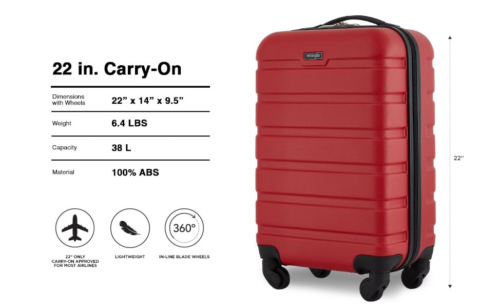 Wrangler 22" Hardside Spinner Carry-On Luggage, Salsa Red - color: Salsa Red