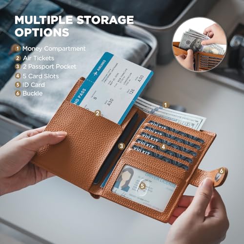 VULKIT Dual Passport Wallet for RFID 2 Passports Holder - color: Grain Browm
