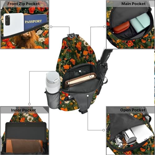 Yrebyou Highland Cow Sling Bag for Women Lightweight Crossbody Backpack with Adjustable Strap Casual Daypack Roomy Capacity Breathable for Travel Work Daily Use - color: Bronze