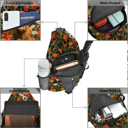 Yrebyou Highland Cow Sling Bag for Women Lightweight Crossbody Backpack with Adjustable Strap Casual Daypack Roomy Capacity Breathable for Travel Work Daily Use - color: Bronze