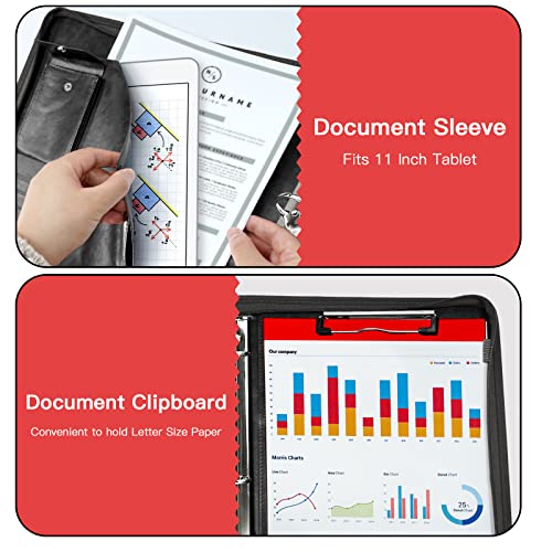 WRIYES Zippered Portfolio Organizer with 3 Ring Binder, Black - color: Black