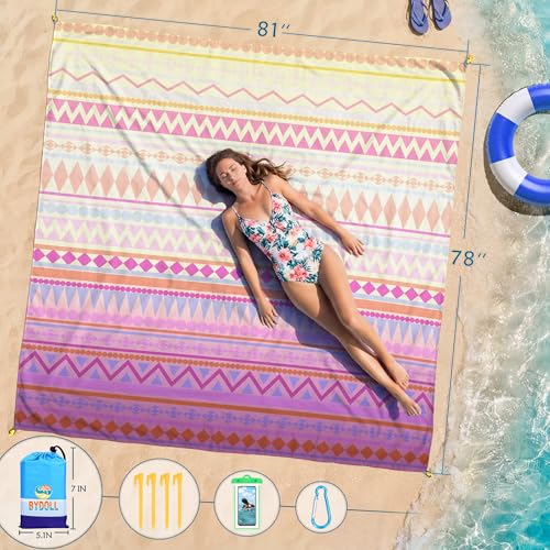 Beach Blanket Waterproof Sandproof 78''X81''/78''X110'' Large Beach Towel - color: Pink Boho, size: 78''X81"