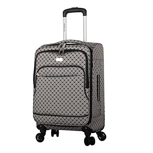 Steve Madden Designer Luggage Collection - Lightweight Softside Expandable Suitcase for Men & Women - Durable 20 Inch Carry On Bag with 4-Rolling Spinner Wheels (Noble Black/Grey, 20in) - color: Noble Black/Grey, size: 20 Inches