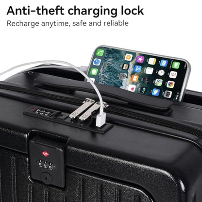 SOKOK Front Pocket Luggage Wide Handle with Spinner Wheels 24 Inch, Black - color: Black