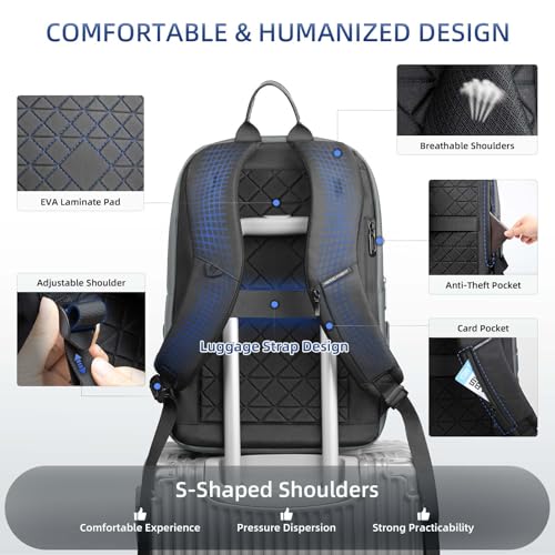 Mens Travel Laptop Backpack with USB Charging Port - color: Grey, size: 15.6 Inch