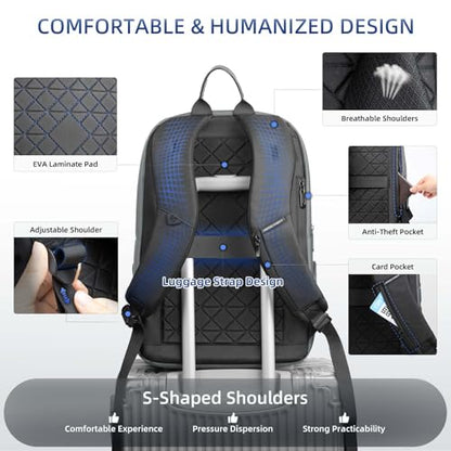 Mens Travel Laptop Backpack with USB Charging Port - color: Grey, size: 15.6 Inch