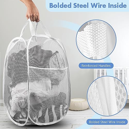 2 Pack Pop Up Laundry Hampers, 70 L Collapsible Foldable Mesh Basket, White - color: 2 PCS White