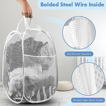 2 Pack Pop Up Laundry Hampers, 70 L Collapsible Foldable Mesh Basket, White - color: 2 PCS White
