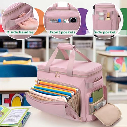 LUXJA Rolling Teacher Bag with Wheels and 15.6" Laptop Compartment, Pink - color: Pink