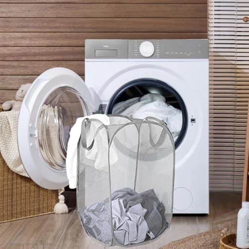 2 Pack Pop Up Laundry Hampers, Collapsible Mesh Laundry Basket, Foldable Clothes Hampers for Bathroom, College Dorm, Travel (Grey) - color: Grey