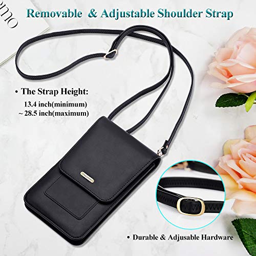 Peacocktion Small Crossbody Bags for Women, RFID Travel Cell Phone Wallet Purses with Card Slots - color: 01-black