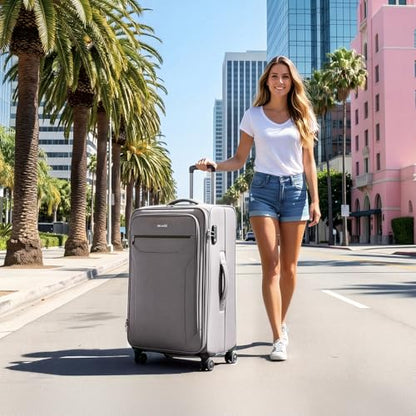 Softside Suitcases w/Wheels 32 Inch Luggage,Expandable 20% - color: Grey, size: Checked-Extra Large 32 inch