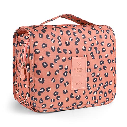 Hanging Toiletry Bag for Women, Portable Cosmetic Summer Beach Bag, Leopard - color: Orange Leopard