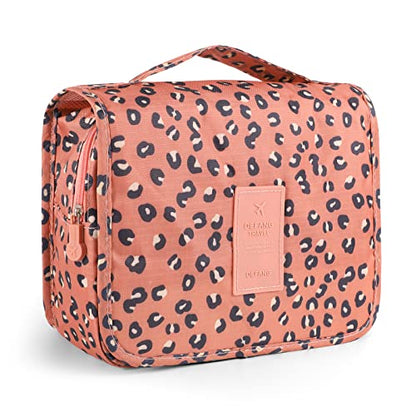 Hanging Toiletry Bag for Women, Portable Cosmetic Summer Beach Bag, Leopard - color: Orange Leopard