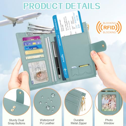 Passport Holder for Travel RFID Blocking Passport Wallet Cover - color: Light Green