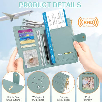 Passport Holder for Travel RFID Blocking Passport Wallet Cover - color: Light Green