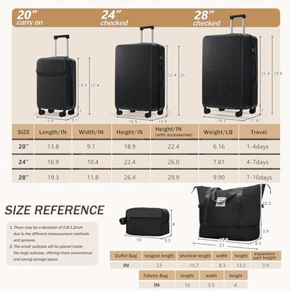 Merax Luggage Sets 5 Piece,Hardside Carry On Suitcase Set with USB Port - color: Black(20 top-open), style: 3-piece Set(20/24/28)