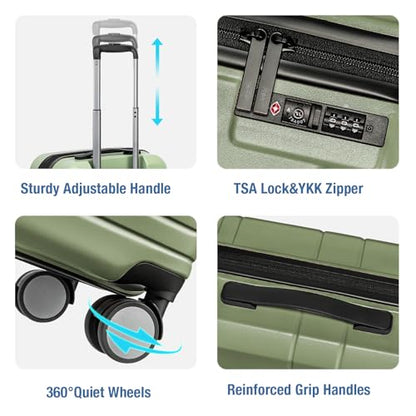 Carry On Luggage 22x14x9 Airline Approved,Hardside Suitcase,20 Inch,LtGreen - color: Fruit Green