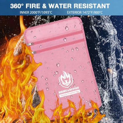 Andyer 2 Pockets Fireproof Document Bag (15"x11"), Protect Values from Fire - color: Pink