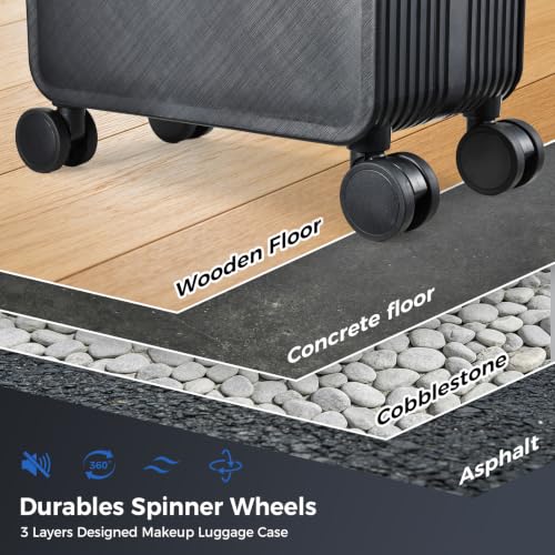 Hododou Rolling Makeup Case Cosmetology Case on Wheels Makeup Luggage Case - color: Black