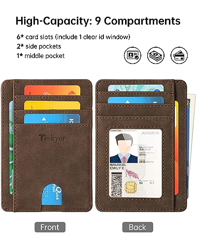 Teskyer Slim Minimalist Wallet for Men, RFID Front Pocket Card Holder - color: Y98 - Brown