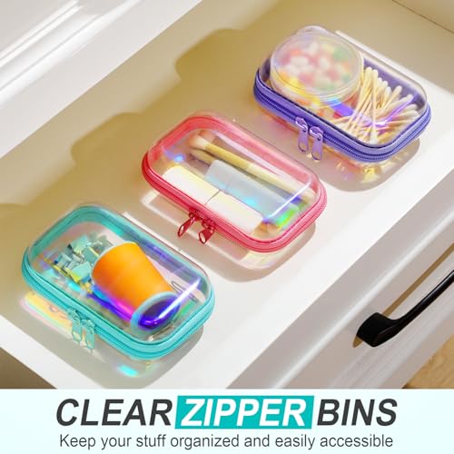 Hoolerry 3 Pcs Clear Hard Zipper Case Plastic Zipper Pouch, Laser, Xs - color: Laser, size: XS