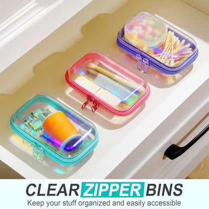 Hoolerry 3 Pcs Clear Hard Zipper Case Plastic Zipper Pouch, Laser, Xs - color: Laser, size: XS