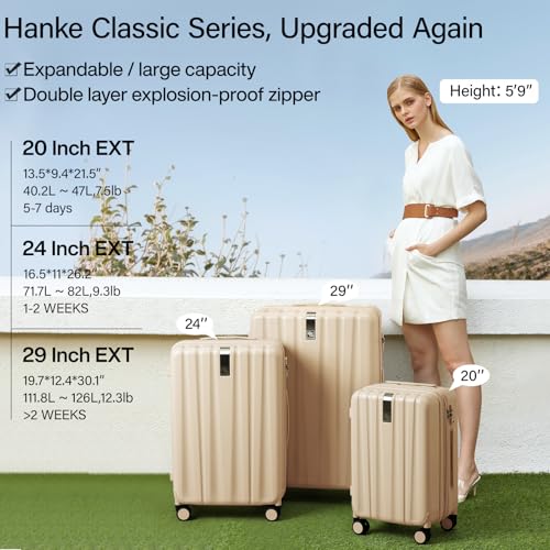 Hanke 20 Inch Expandable Carry on Luggage 22x14x9 Airline Approved - color: Cuba Sand, size: 20 Inch EXT