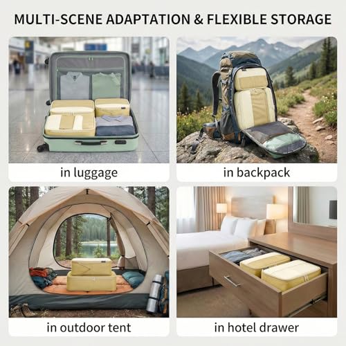 4 Piece Compression Packing Cubes for 3–7 Day Travel, Space Saving Travel Organizers with Breathable Mesh, Double-Zipper Packing Cubes for Carry-On & Suitcases (Yellow) - color: Yellow