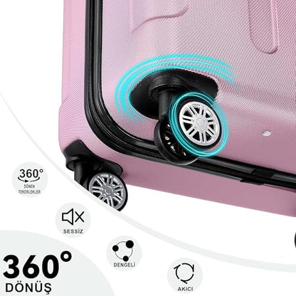ANTHONY JACKSON 3 Piece ABS Luggage Set – Lightweight Suitcases with Spinner Wheels – 3 Different Sizes – TSA Lock – Hard Shell Travel Luggage for Men & Women - color: Pink