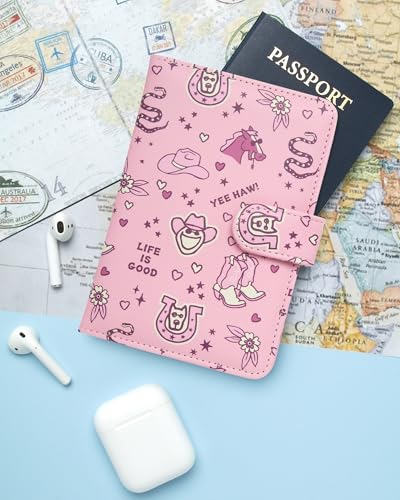 Life is Good Travel Passport Cover, Card Slots, Snap Closure - color: Howdy Pink