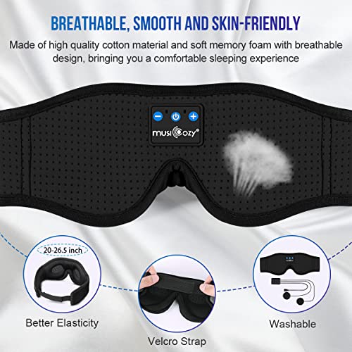 MUSICOZY 3D Sleep Headphones Bluetooth 5.4 Breathable Sleep Eye Mask - color: Black