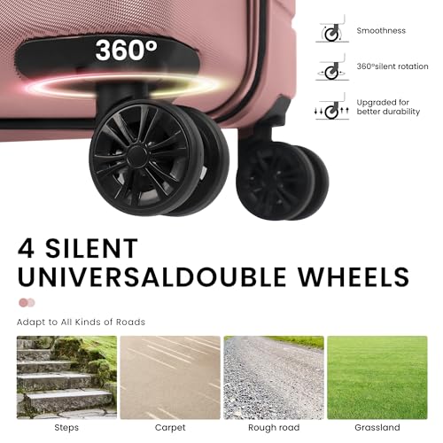 2-Piece Set(20/30in),Carry on Luggage w/Wheels,NO LOCK - color: Rose Gold, size: 2-Piece Set (20"/30'')