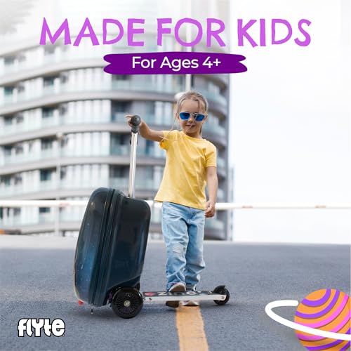 FLYTE Scooter Suitcase Folding Kids Luggage – Sammie the Spaceman, 18 Inch Hardshell, Ride On with Wheels, 2-in-1, 25 Litre Capacity - color: Sammie The Spaceman