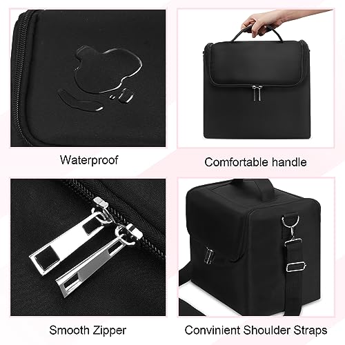 Large Makeup Carrying Train Case for Women, 4 Tier Travel Bag Box, Black - color: Black Regular