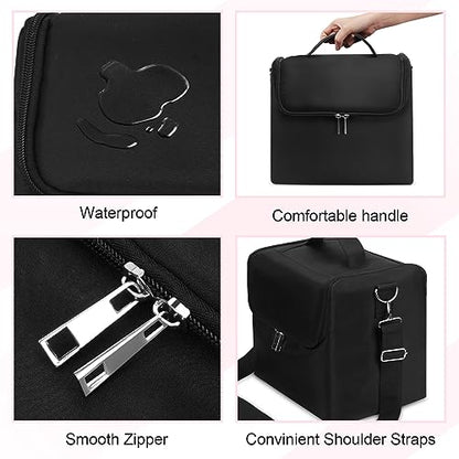 Large Makeup Carrying Train Case for Women, 4 Tier Travel Bag Box, Black - color: Black Regular