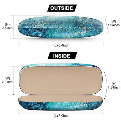 Eyeglasses Case, Hard Shell Protective Case for Glasses, Unisex for Women Men - color: Blue Ocean Marble