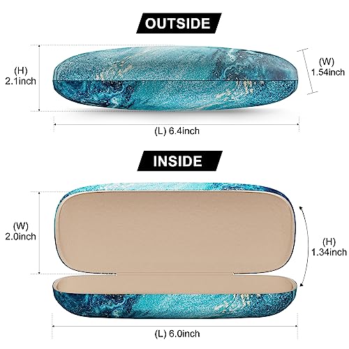 Eyeglasses Case, Hard Shell Protective Case for Glasses, Unisex for Women Men - color: Blue Ocean Marble