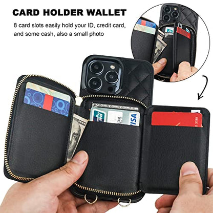 Bocasal Crossbody Wallet Case Card Holder for iPhone 14 Pro Max Black - color: Black