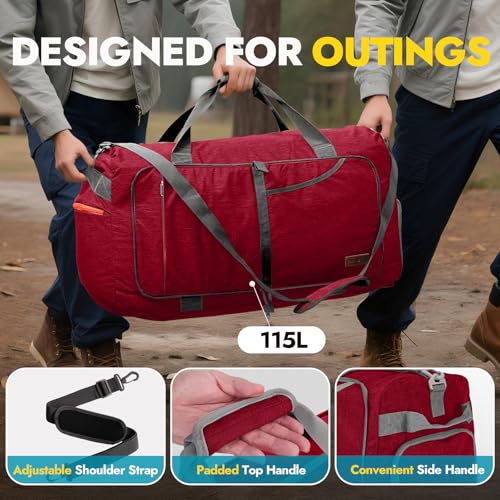Canway 65L Travel Duffel Bag, Foldable Weekender Bag with Shoes Compartment for Men Women Water-proof & Tear Resistant - color: Beetles Red, size: 65L