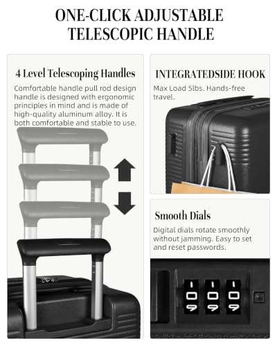Timeet Checked Luggage, 24 Inch Medium Hardside Suitcase with Spinner Wheels, Expandable Polycarbonate Rolling Luggage, TSA Lock, Built-in USB Charging & Wet Dry Separation Pocket, Ink Black - color: Ink Black, size: 24 inch