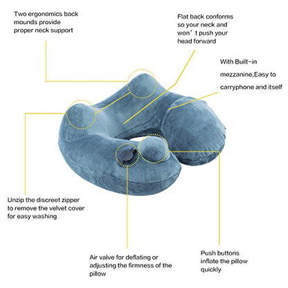 Keemall Inflatable Travel Neck & Shoulder Pillow for Airplanes&Long Trips - color: Gray, size: Medium
