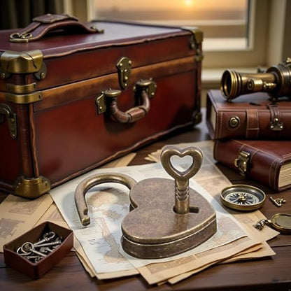 Lock Antique Brass Padlock with Key, Mini Bronze Vintage Heart Shape Anti-Theft Mini Padlock, Metal Heart Shaped Archaize Style, Travel Suitcase Luggage, Keyed, Hasps