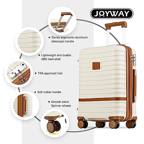 Joyway Carry On Luggage 20 Inch Expandable Suitcase with Spinner Wheel, 3 Piece Hard Shell Luggage Set with TSA Lock(White) - color: White brown, size: Carry-On 20-Inch