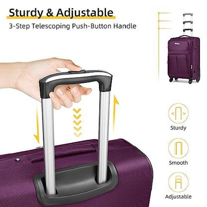 LARVENDER Luggage Sets 5 Piece Softside Expandable Suitcase Sets, Purple - color: Purple, size: 5 Piece Set