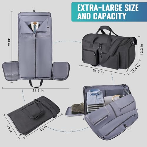 HILOMON 2 in 1 Garment Duffle Bags for Travel Mens Carry-on Duffel Bag - color: Black Mesh Storage