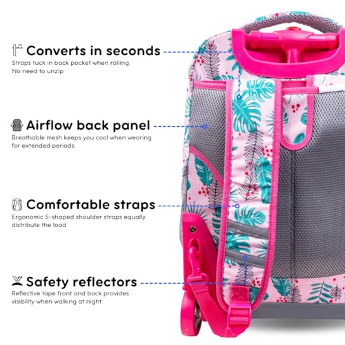 J World New York Sunrise Rolling Backpack Backpack, PALM LEAVES - color: Palm Leaves